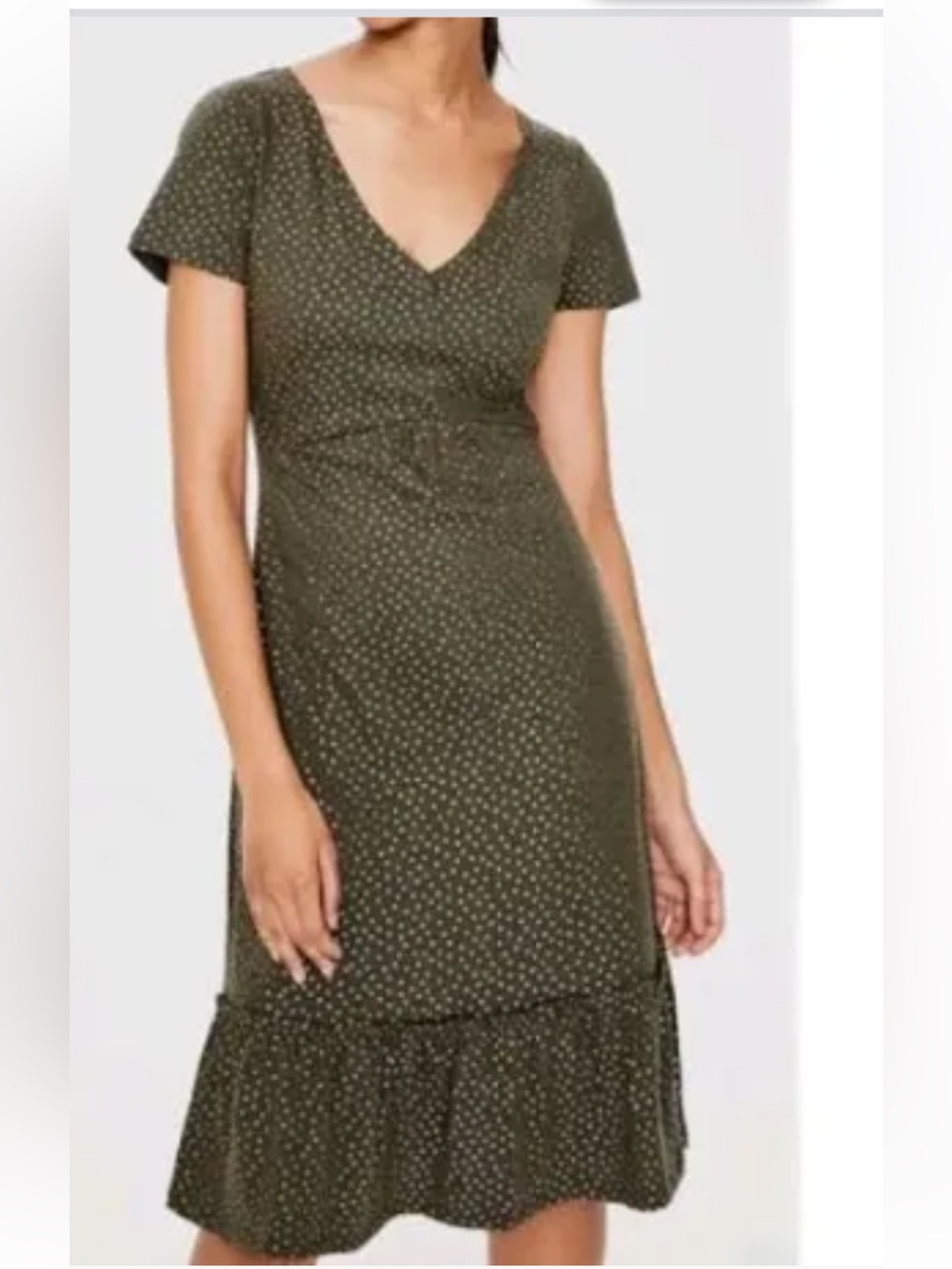 Boden Melissa Jersey Green Dress with Gold Polka Dots Sz 8